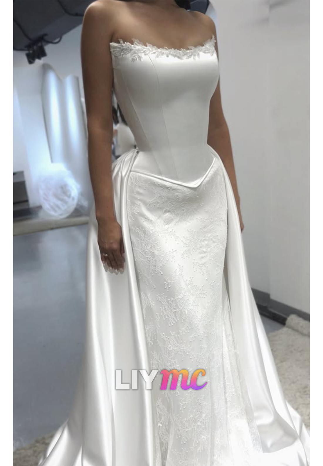 Strapless Corset Wedding Dress with Satin Overskirt