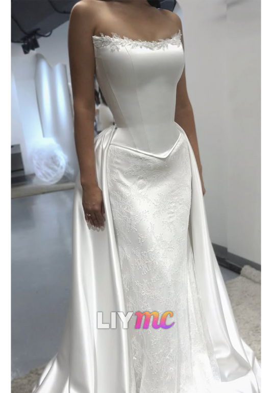 Strapless Corset Wedding Dress with Satin Overskirt