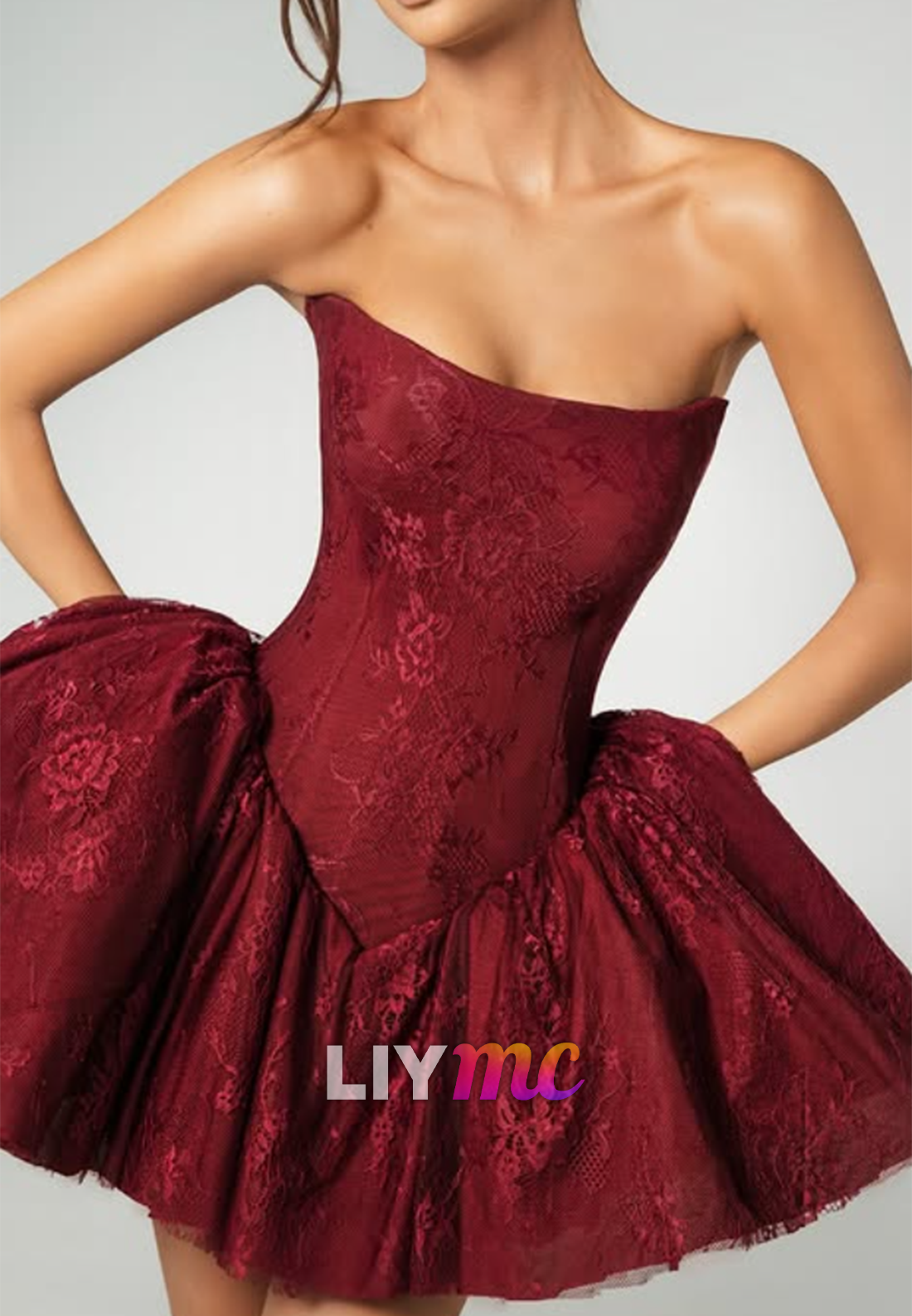 Strapless Lace Corset Mini Dress with Bubble Skirt