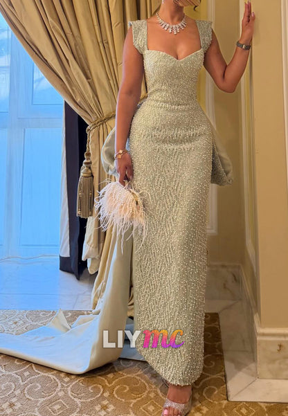 Beaded Sweetheart Evening Gown with Detachable Train