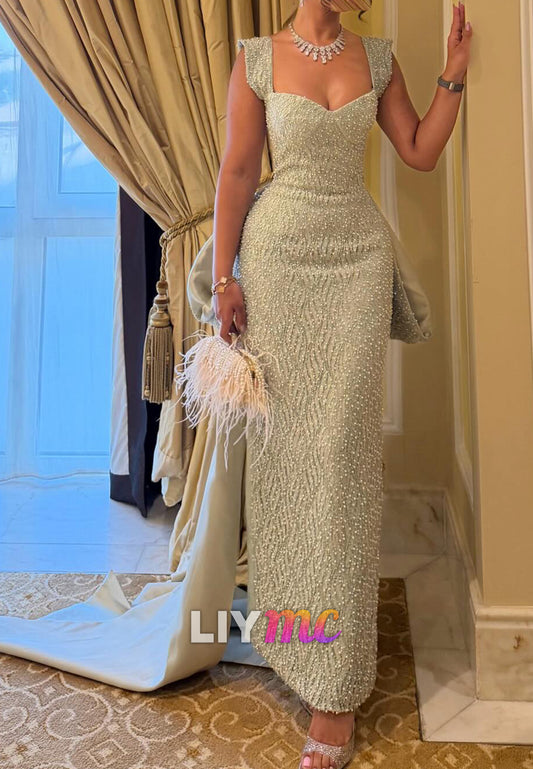 Beaded Sweetheart Evening Gown with Detachable Train