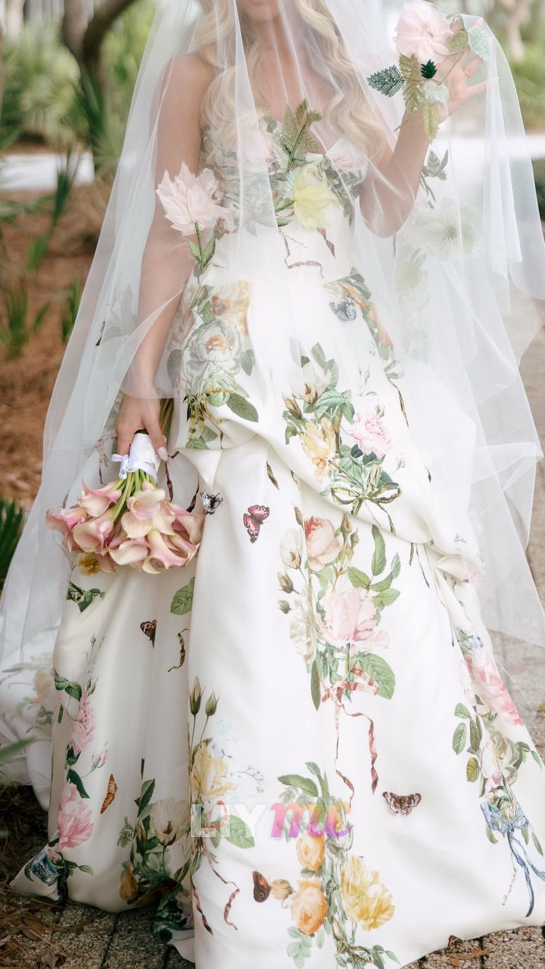 Floral Print Ball Gown Wedding Dress