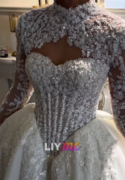 Long Sleeve Ball Gown Wedding Dress with Beaded Lace