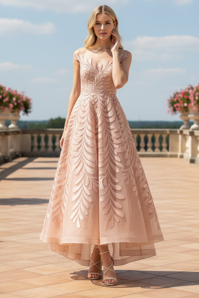 Illusion Neck High-Low A-Line Evening Dress