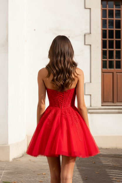 Strapless Sweetheart Corset Tulle Mini Dress
