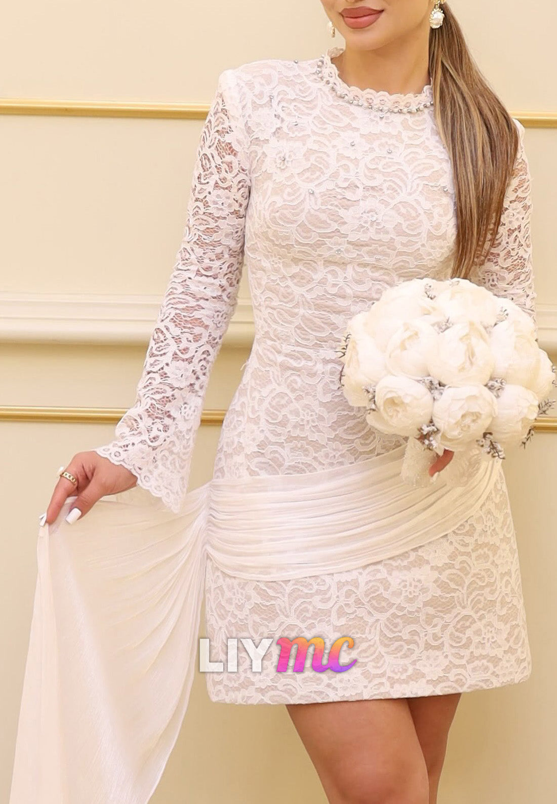 Lace Mini Dress with Draped Hip Sash