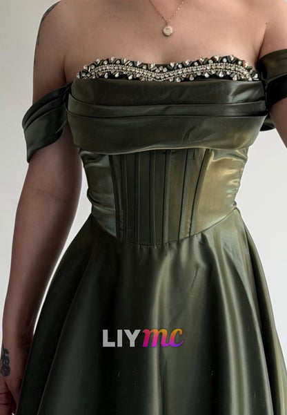 Off-the-Shoulder Corset A-Line Gown
