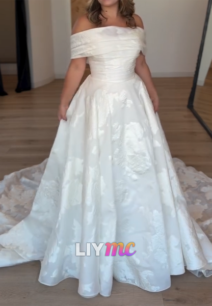 Off-the-Shoulder Jacquard Ball Gown Wedding Dress