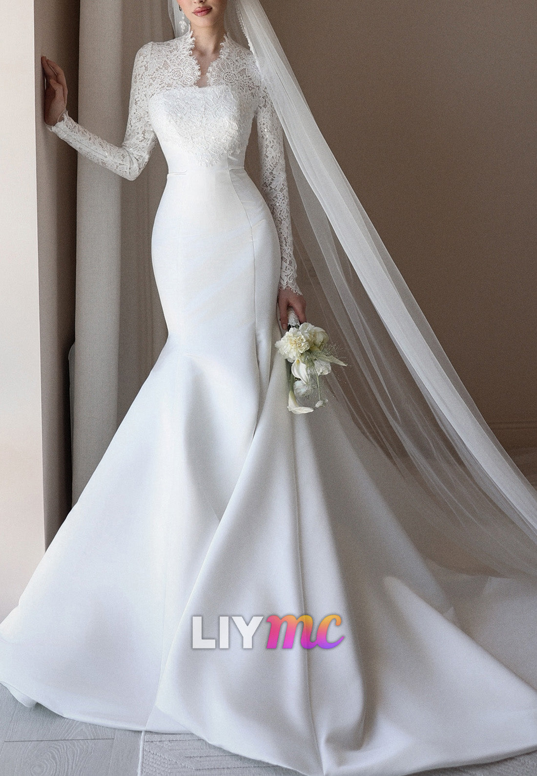 Lace High-Neck Mermaid Wedding Dress