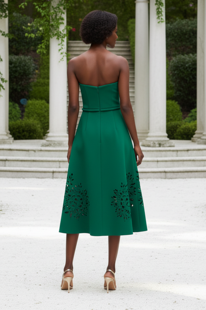 Strapless Sweetheart Cut-Out Floral Midi Dress