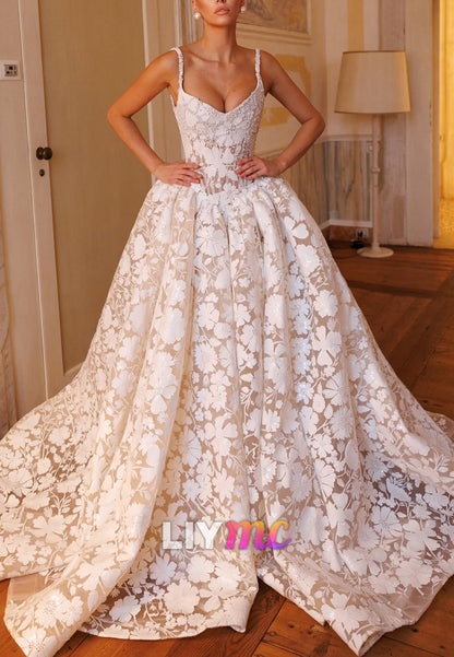 Floral Lace Corset Ball Gown Wedding Dress