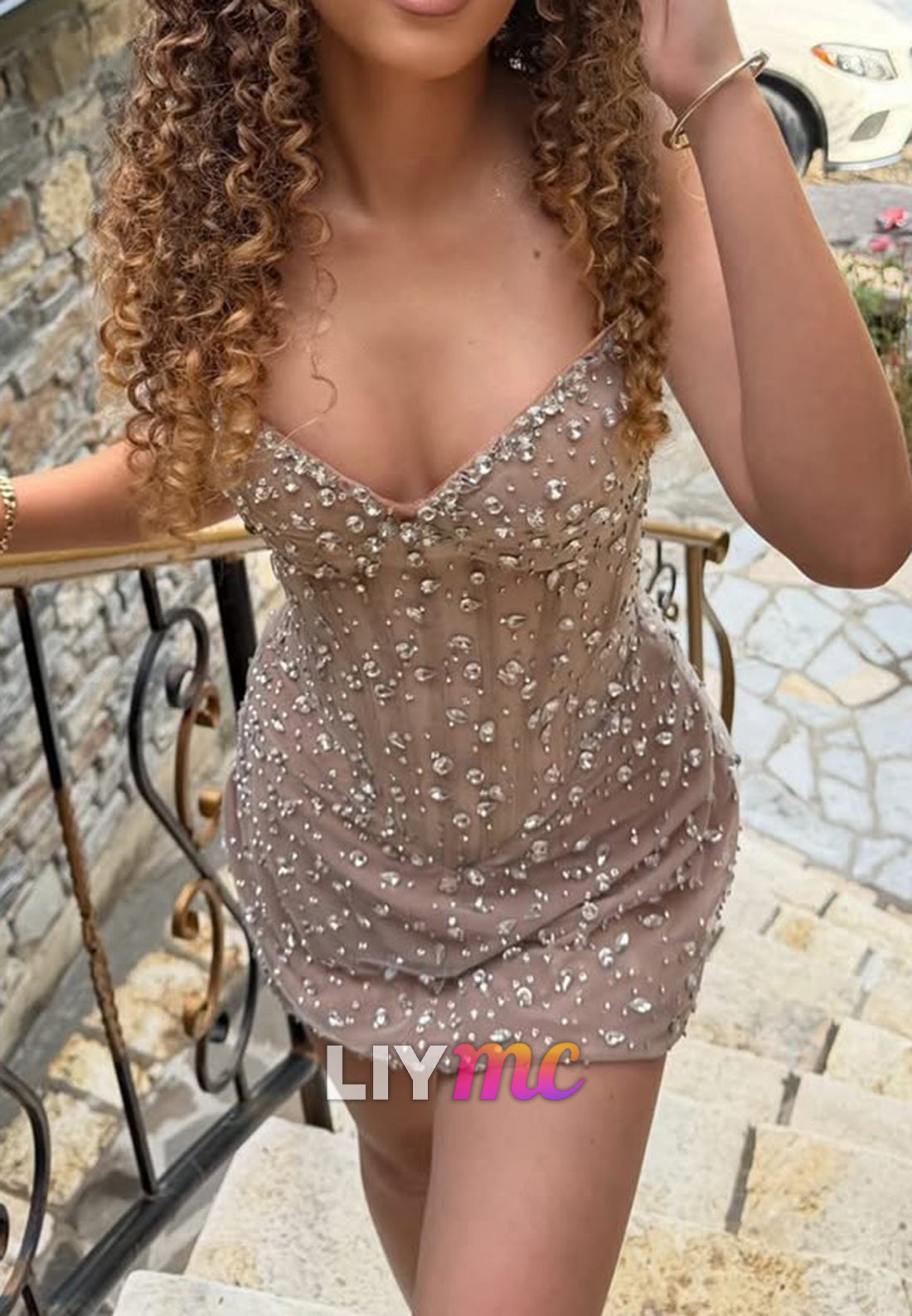 Rhinestone Embellished Corset Mini Dress