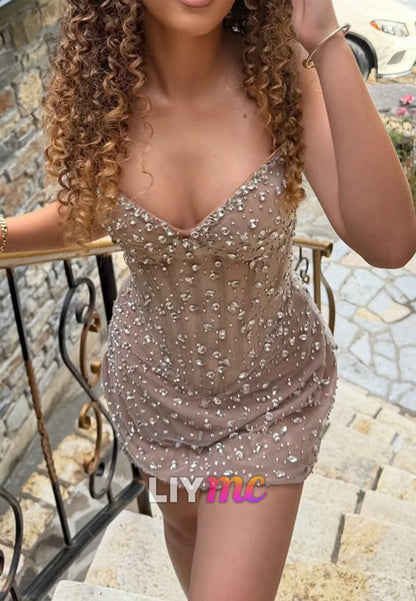 Rhinestone Embellished Corset Mini Dress
