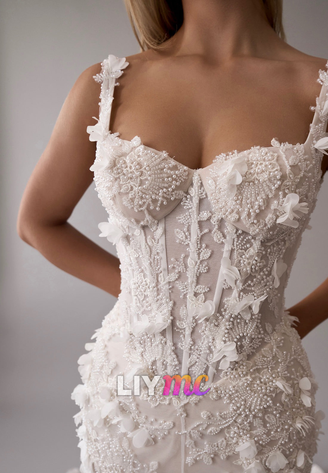 3D Floral Mermaid Wedding Dress with Corset Bodice