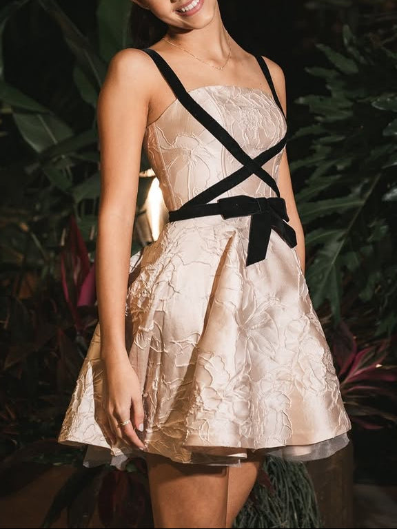 Jacquard Mini Dress with Crisscross Straps