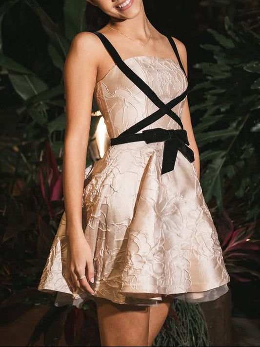 Jacquard Mini Dress with Crisscross Straps