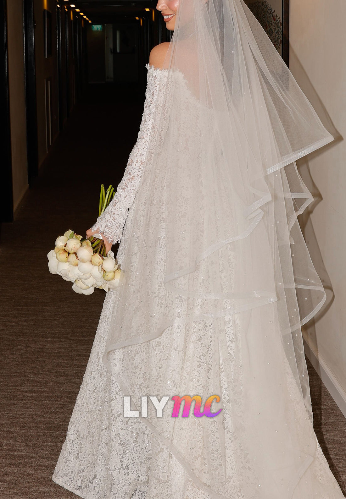 Off-the-Shoulder Lace Long Sleeve A-Line Wedding Dress