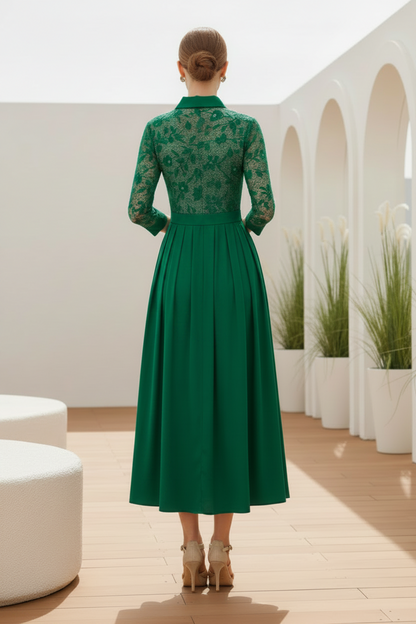 Lace Bodice Midi Shirt Dress with Bow