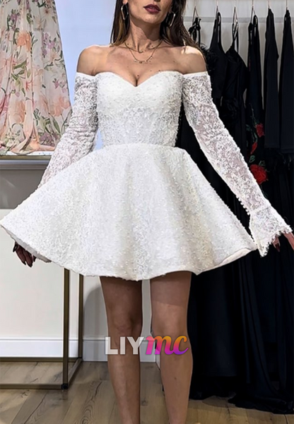 Off-the-Shoulder Lace Mini Dress with Corset Back