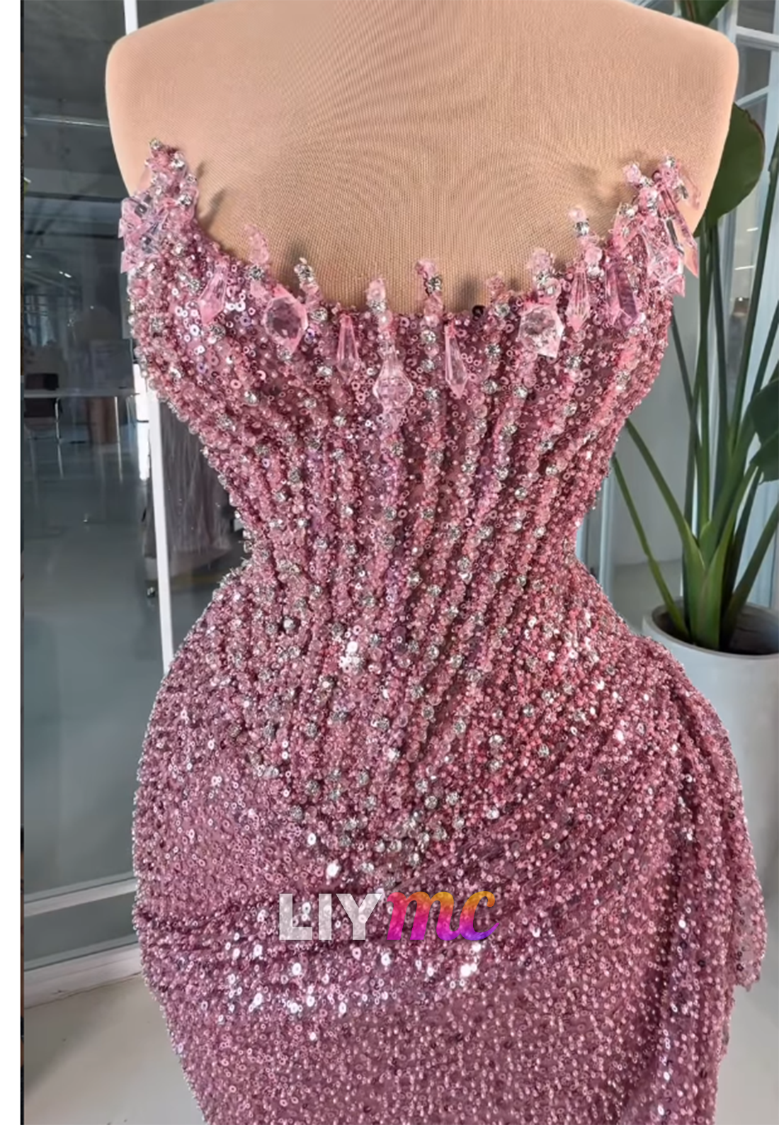 Strapless Beaded Sequin Mini Dress