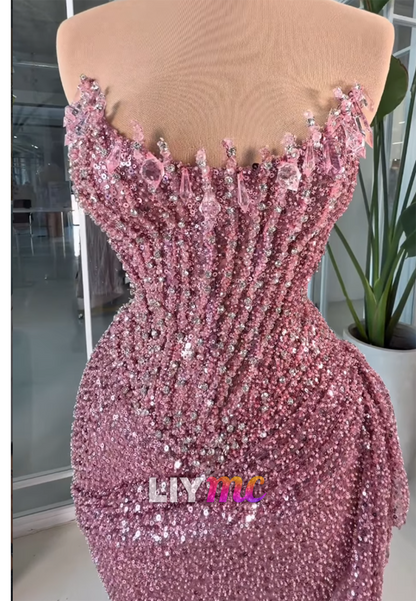 Strapless Beaded Sequin Mini Dress