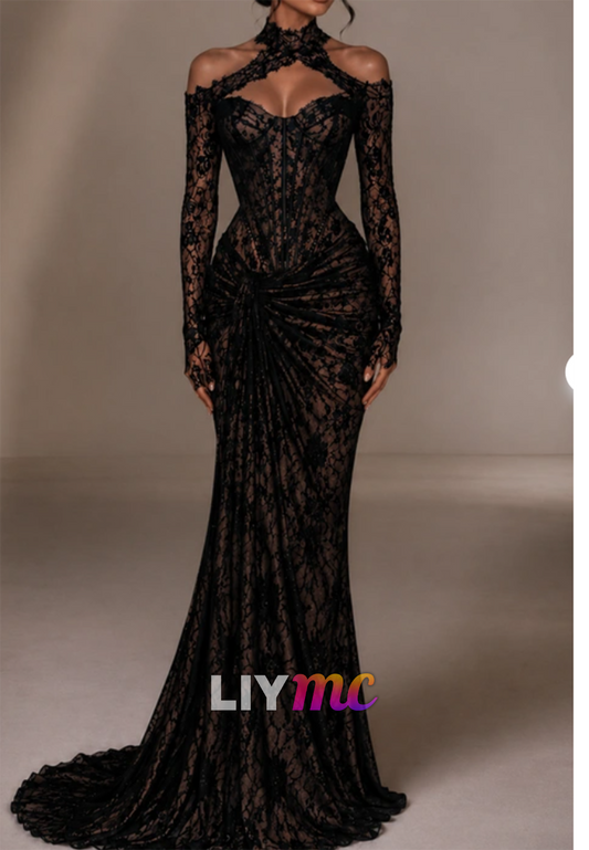 Off Shoulder Lace Corset Mermaid Evening Gown