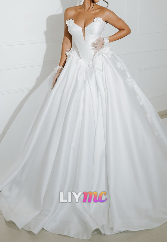Strapless Corset Satin Ball Gown Wedding Dress