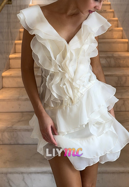 Tiered Ruffle V-Neck Mini Dress