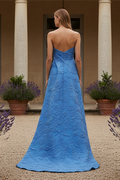 Strapless Jacquard Gown with Train