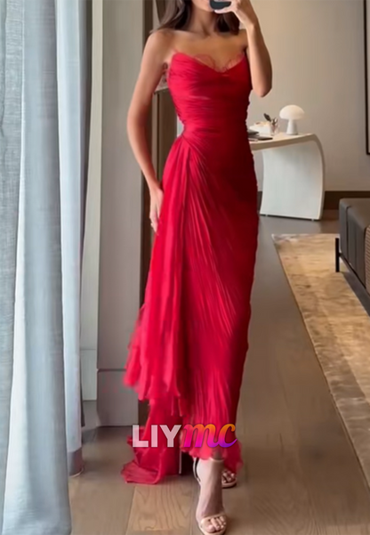 Asymmetrical Pleated Spaghetti Strap Maxi Dress