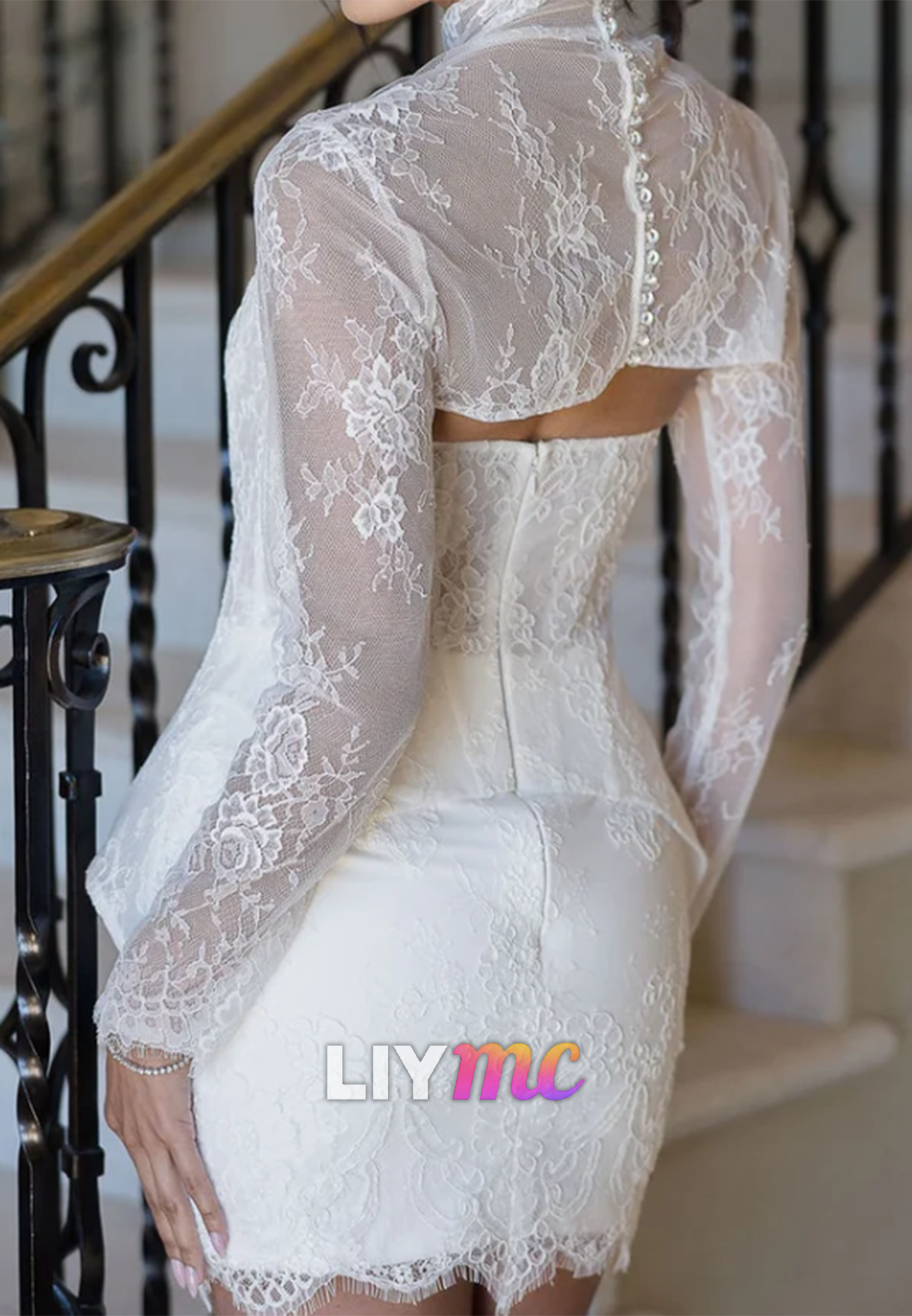 Lace Corset Mini Dress with High Neck Bolero