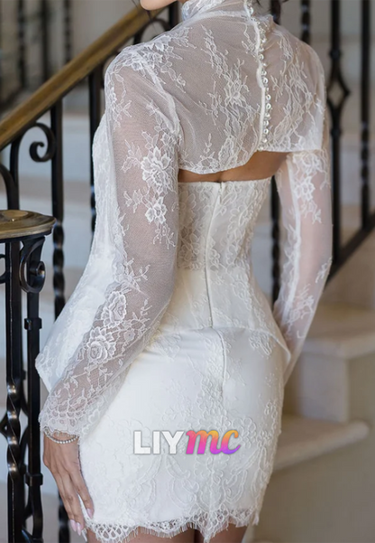 Lace Corset Mini Dress with High Neck Bolero