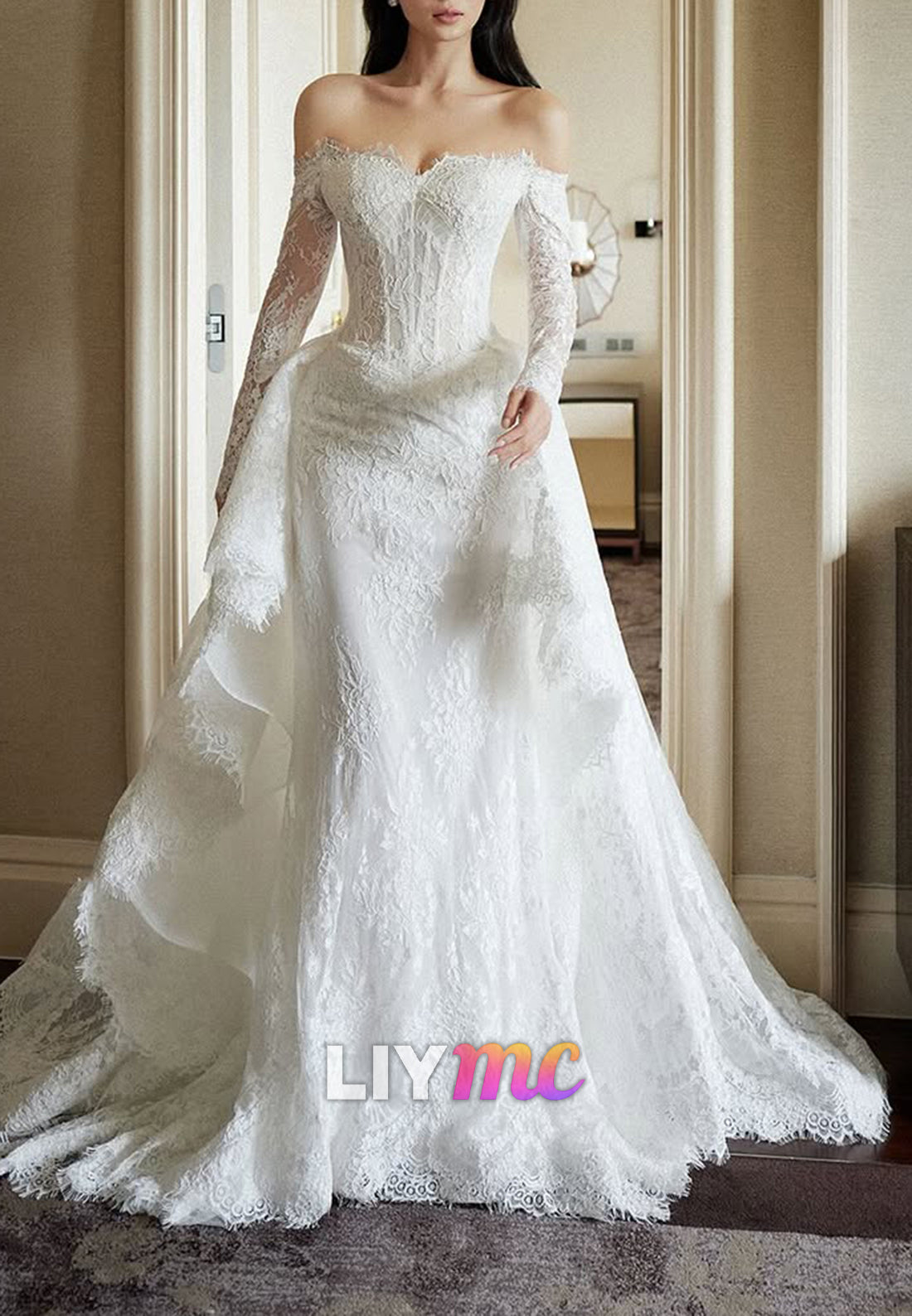 Lace Off-the-Shoulder Mermaid Wedding Dress