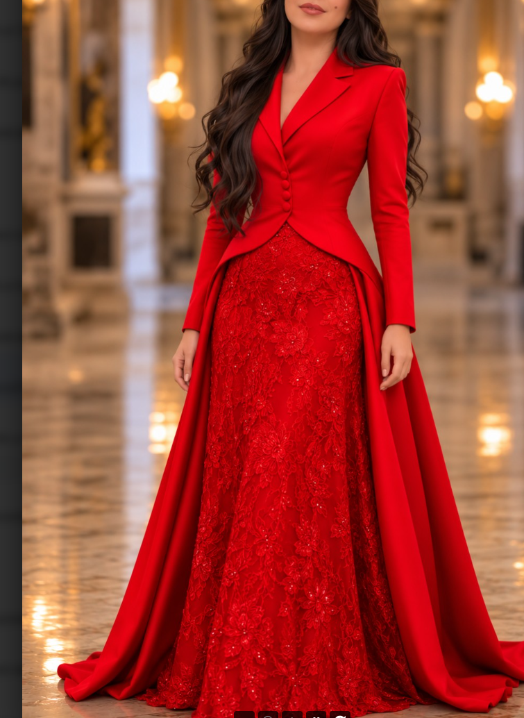Tailored Lapel Evening Gown with Lace Skirt