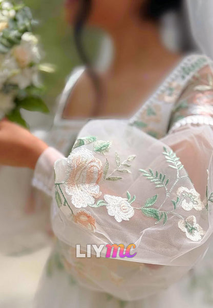 Floral Embroidered Tulle A-Line Wedding Dress