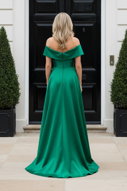 Off-the-Shoulder 3D Floral Satin A-Line Gown