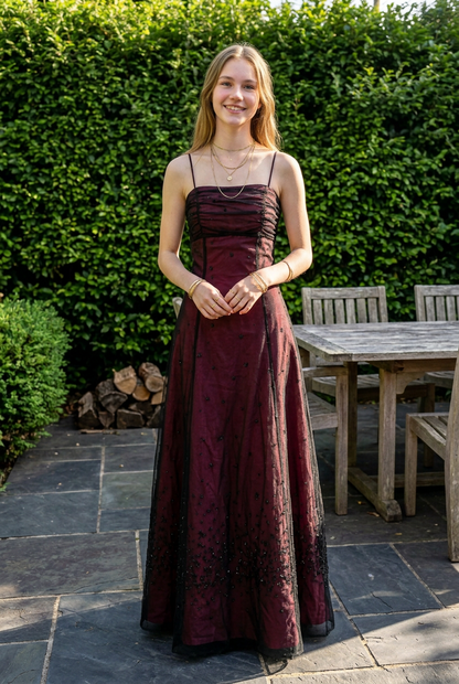 Spaghetti Strap A-Line Gown with Star Overlay