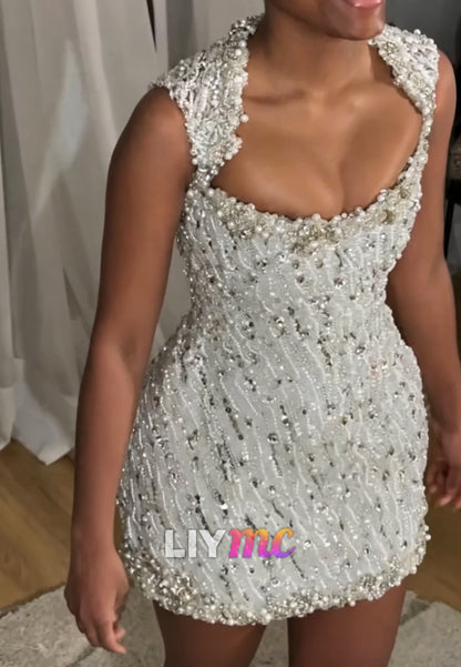 Beaded Mini Dress with Keyhole Back