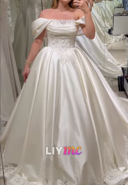 Off-the-Shoulder Lace and Satin Ball Gown