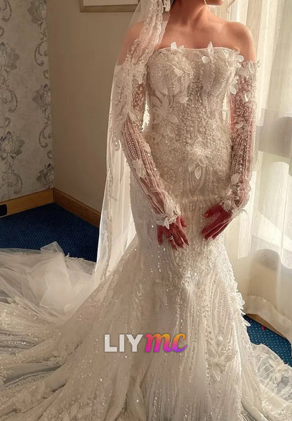 Strapless Mermaid Wedding Dress with Cathedral Train