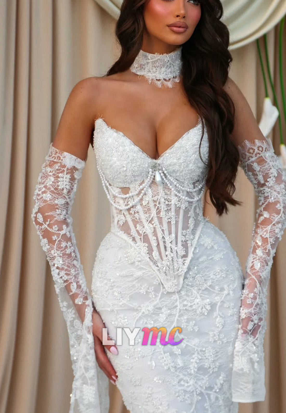 Corset Lace Mermaid Bridal Gown with Gloves
