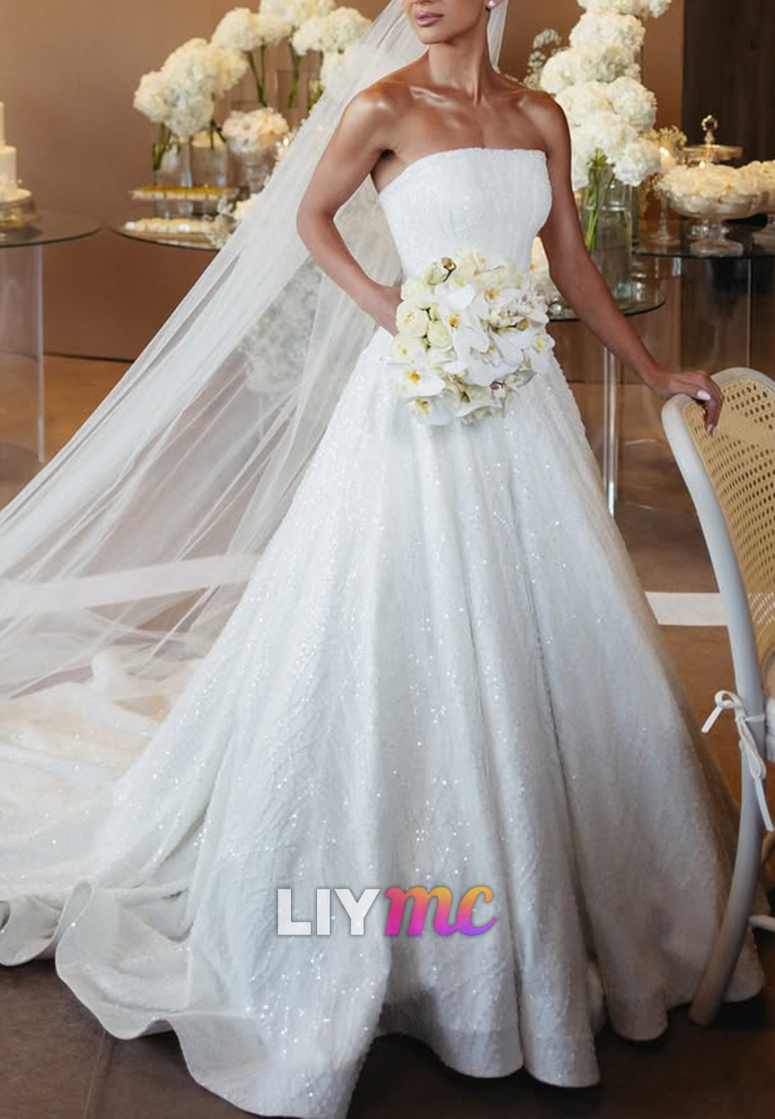 Strapless Sparkling A-Line Wedding Gown