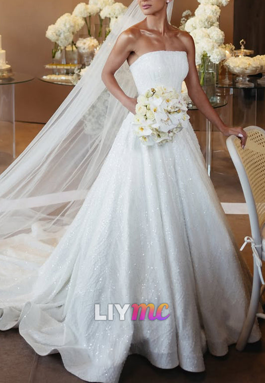 Strapless Sparkling A-Line Wedding Gown