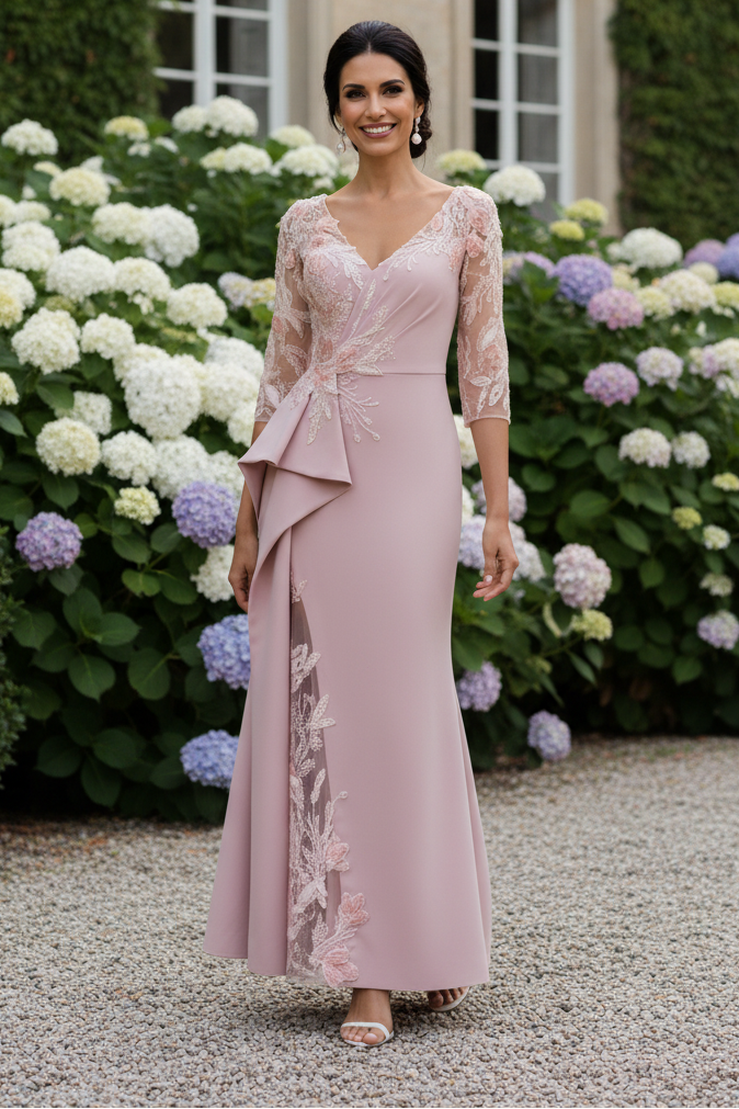 Lace Applique Peplum Midi Dress with Slit