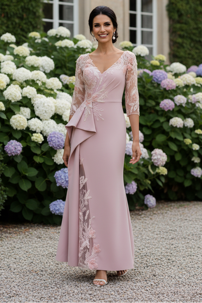 Lace Applique Peplum Midi Dress with Slit