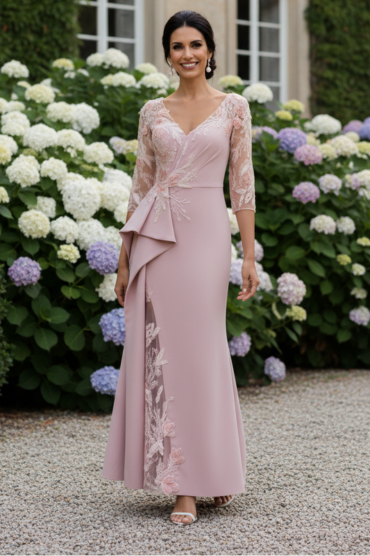 Lace Applique Peplum Midi Dress with Slit