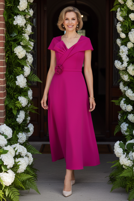 Asymmetric Off-The-Shoulder Tea-Length Midi Dress