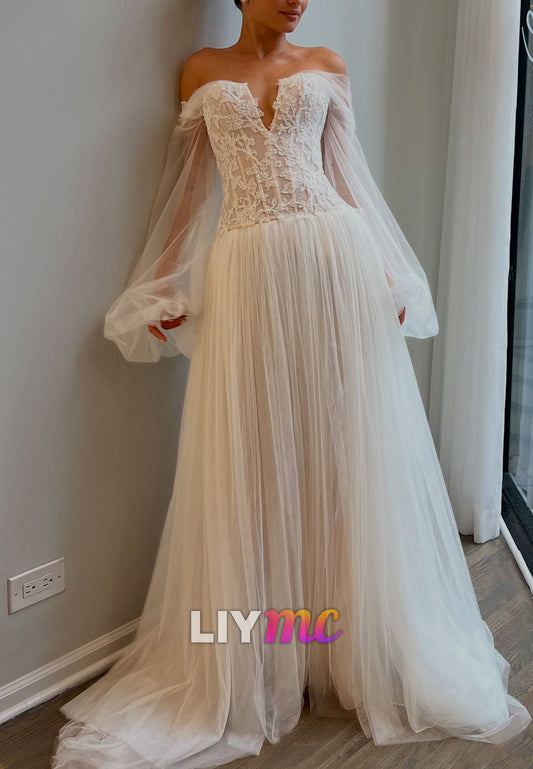 Lace Corset Off-the-Shoulder Tulle Wedding Dress