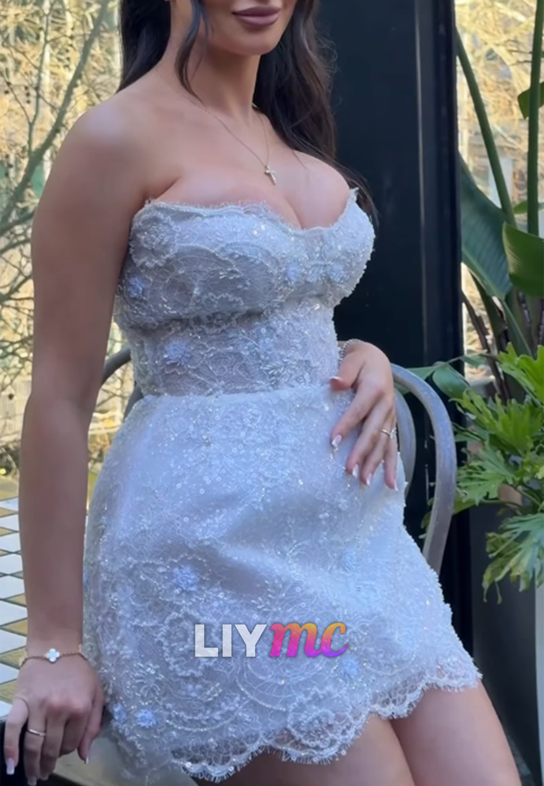 Strapless Lace Corset Mini Dress with Lace-Up Back