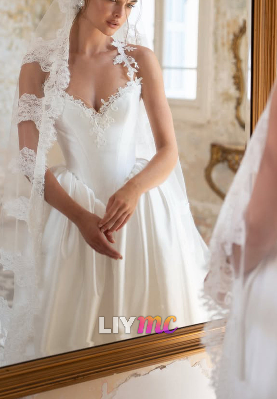 Basque Waist Ball Gown Wedding Dress with Lace
